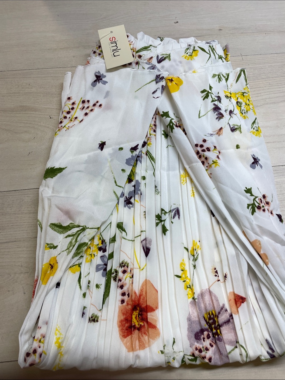 Simlu White Floral Pleated Midi Skirt #C69